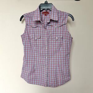 Panhandle Slim Shirt Women’s Med Sleeveless Pearl Snap Gingham Plaid